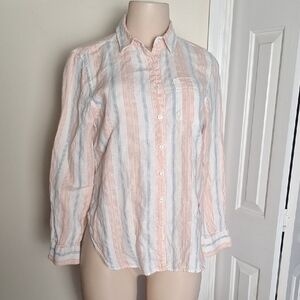 L.L. Bean Pink and Blue Striped Linen Shirt Size S